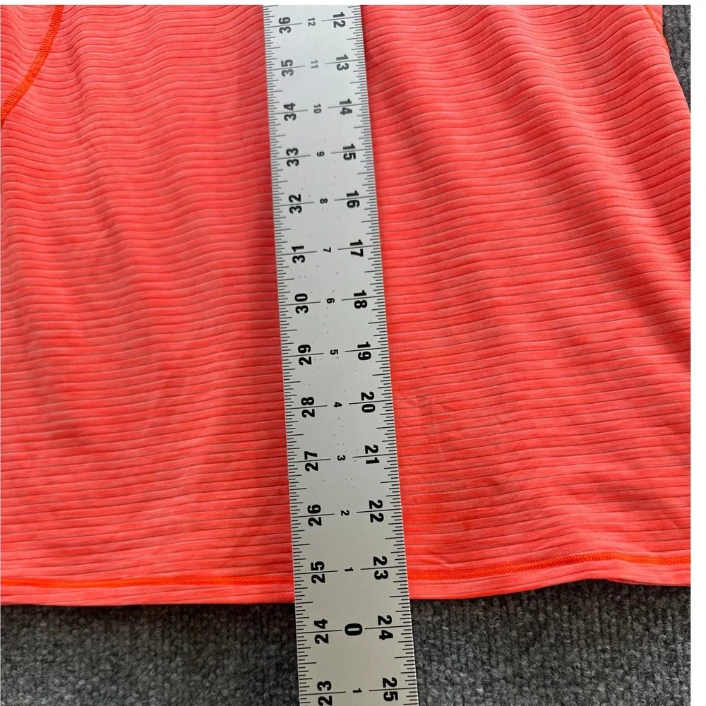Athleta Womens Neon Coral Orange Ribbed Asymmetrical Hem Short Sleeve Tee Top, S - Picture 9 of 9